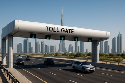 Modern toll gate and highway in Dubai